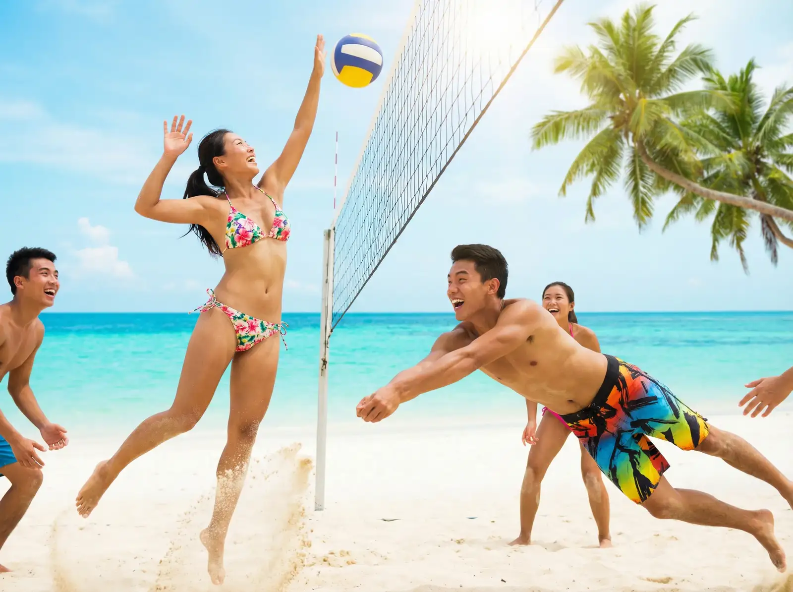 爱情岛论坛 嘉宾们在海角沙滩上进行趣味运动